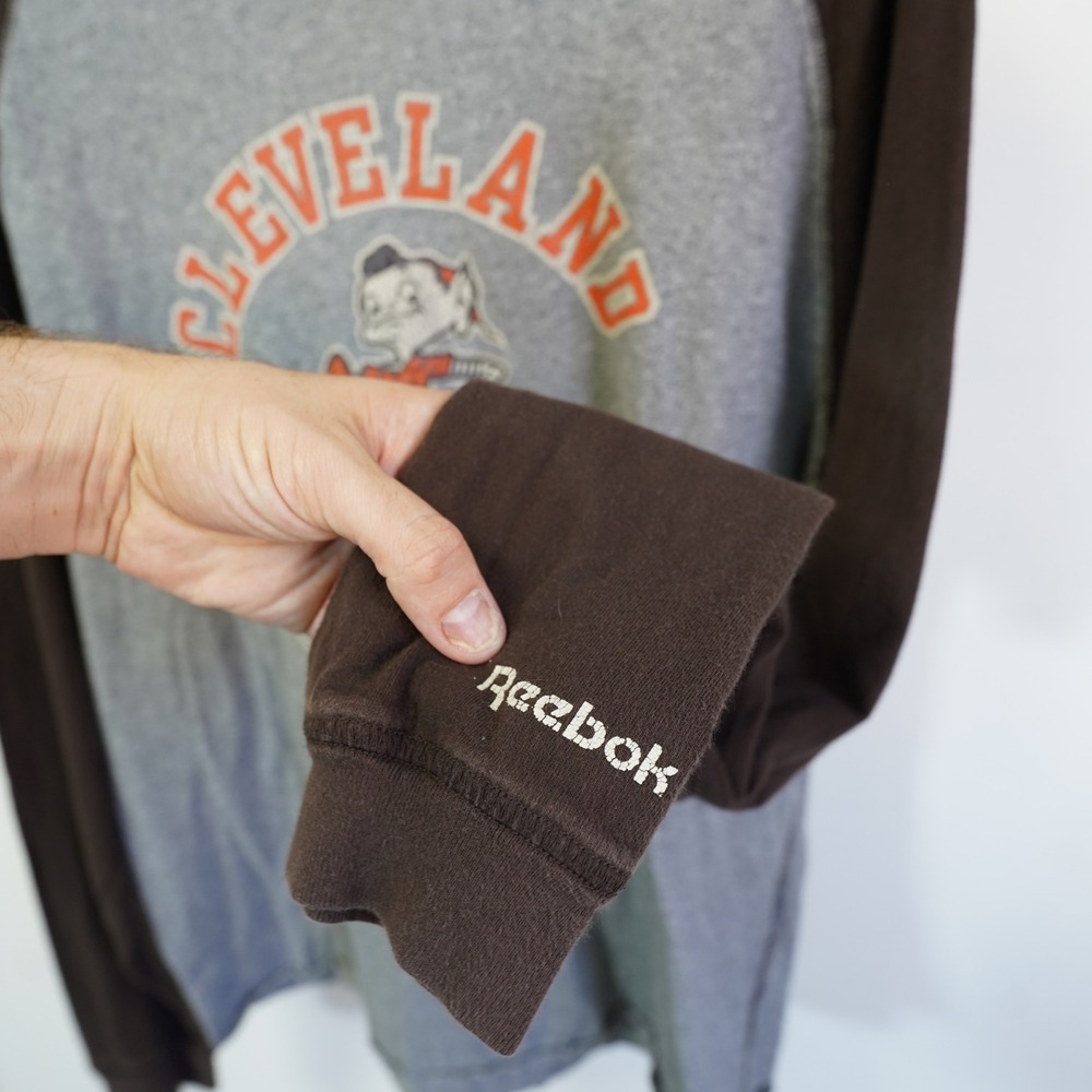 NFL Vintage Reebok Cleveland Browns Brownie Elf Raglan Long Sleeve Shirt L Grey - Picture 4 of 6
